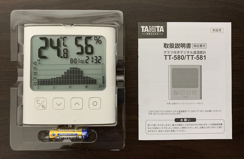タニタの温湿度計 TT-580の内容物