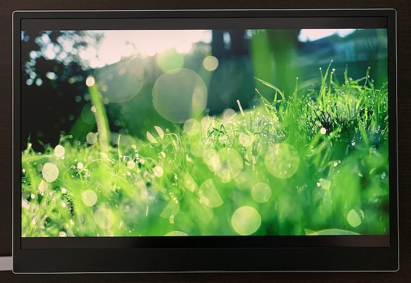 LG モバイルモニター「gram +view」用のミヤビックス 液晶保護フィルム(16MQ70)を貼る前（画面オン）
