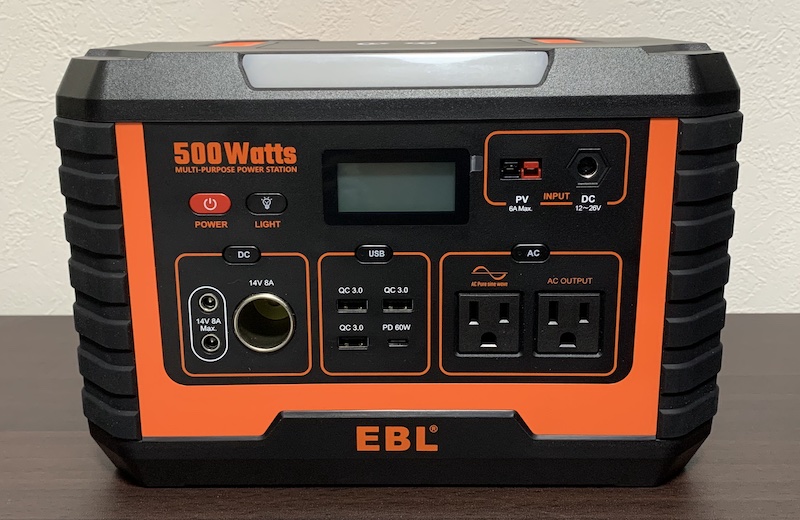 ポータブル電源「EBL Portable Power Station 500W」の外観
