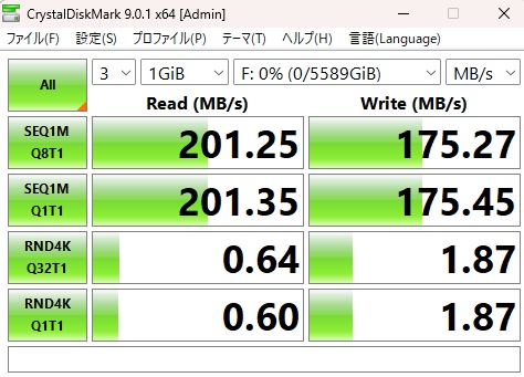 バッファロー (Seagate製ドライブ内蔵) の6TB外付けHDD「HD-SGDA6U3-B」の読み書き性能