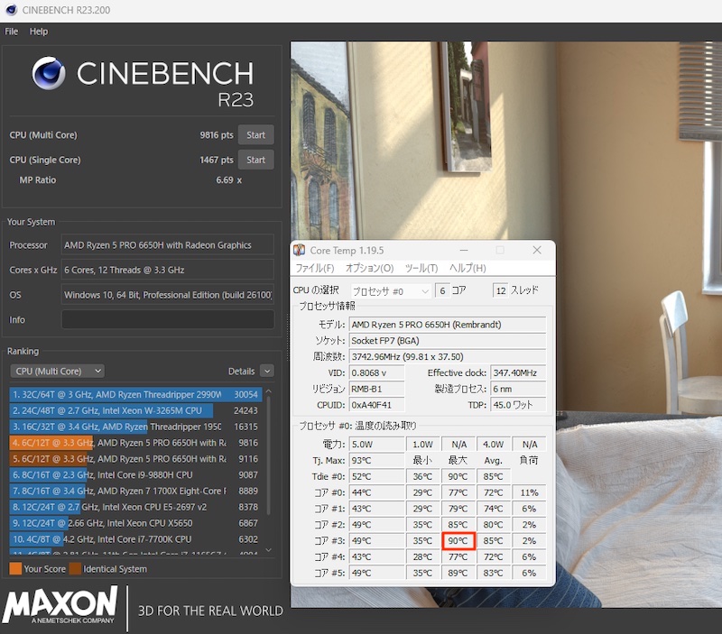 GMKtecのミニPC「M8」Ryzen 5 PRO 6650Hの性能計測（CINEBENCH R23）