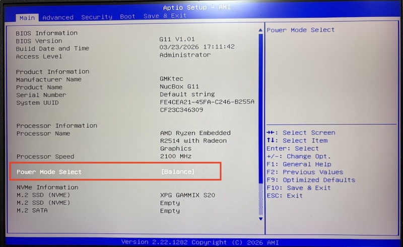 GMKtecのミニPC「G11」のBIOSでのパフォーマンス設定の変更方法