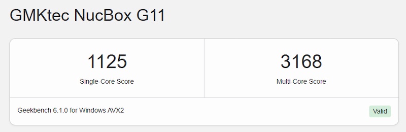 GMKtecのミニPC「G11」Ryzen Embedded R2514の性能計測ベンチマーク「Geekbench 6」